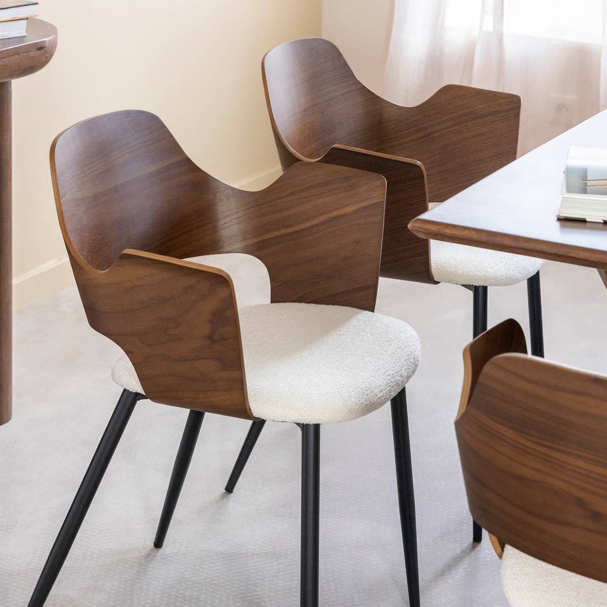 Chaise en bois foncé et tissu écru Florence (lot de 2)