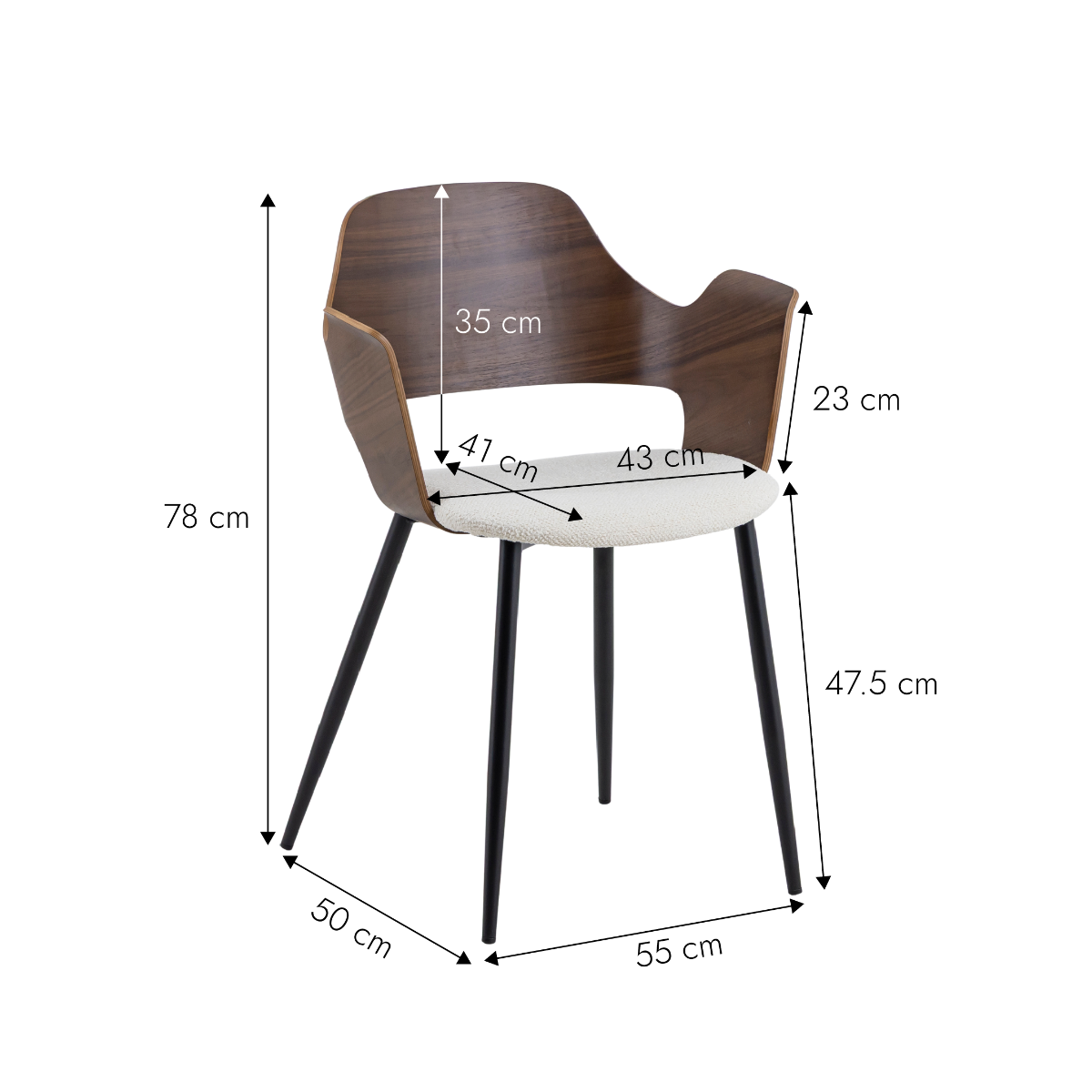 Chaise en triplex foncé et tissu écru Florence (lot de 2)