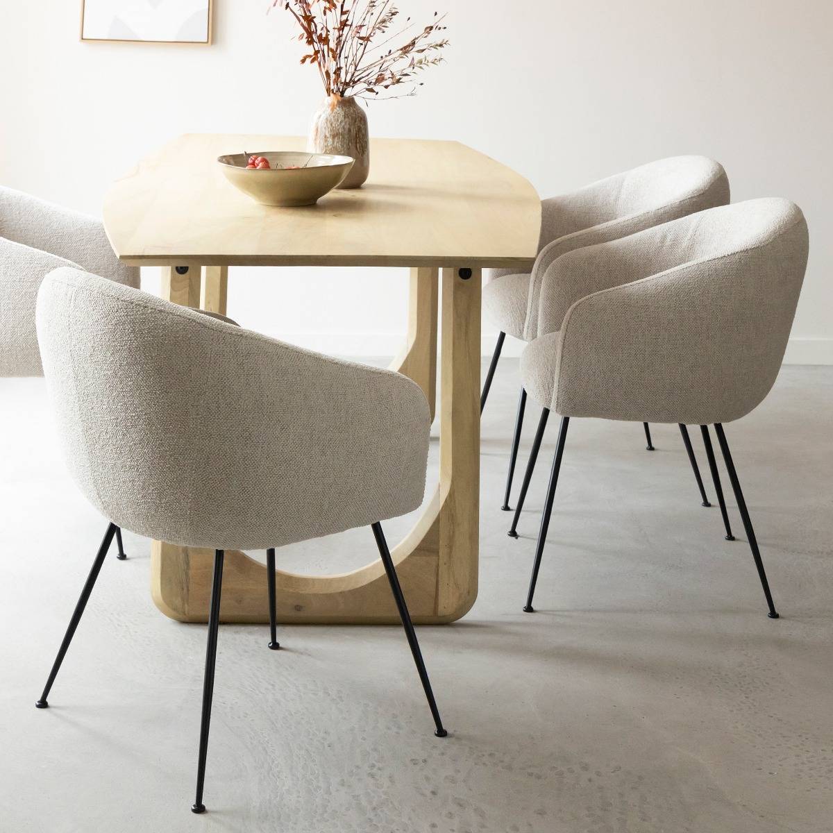 Fauteuil en tissu écru et pieds en métal Sandy