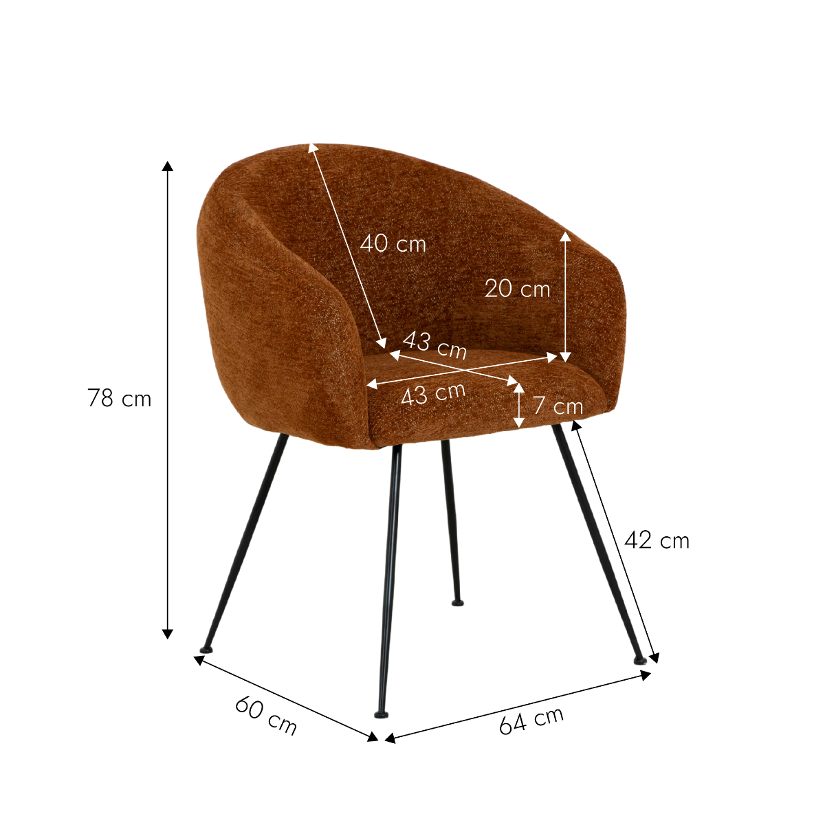 Fauteuil en tissu terracotta et pieds en métal Sandy