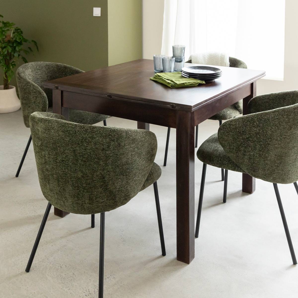 Chaise avec accoudoirs ronds en tissu vert et pieds en métal Cléa (lot de 2)