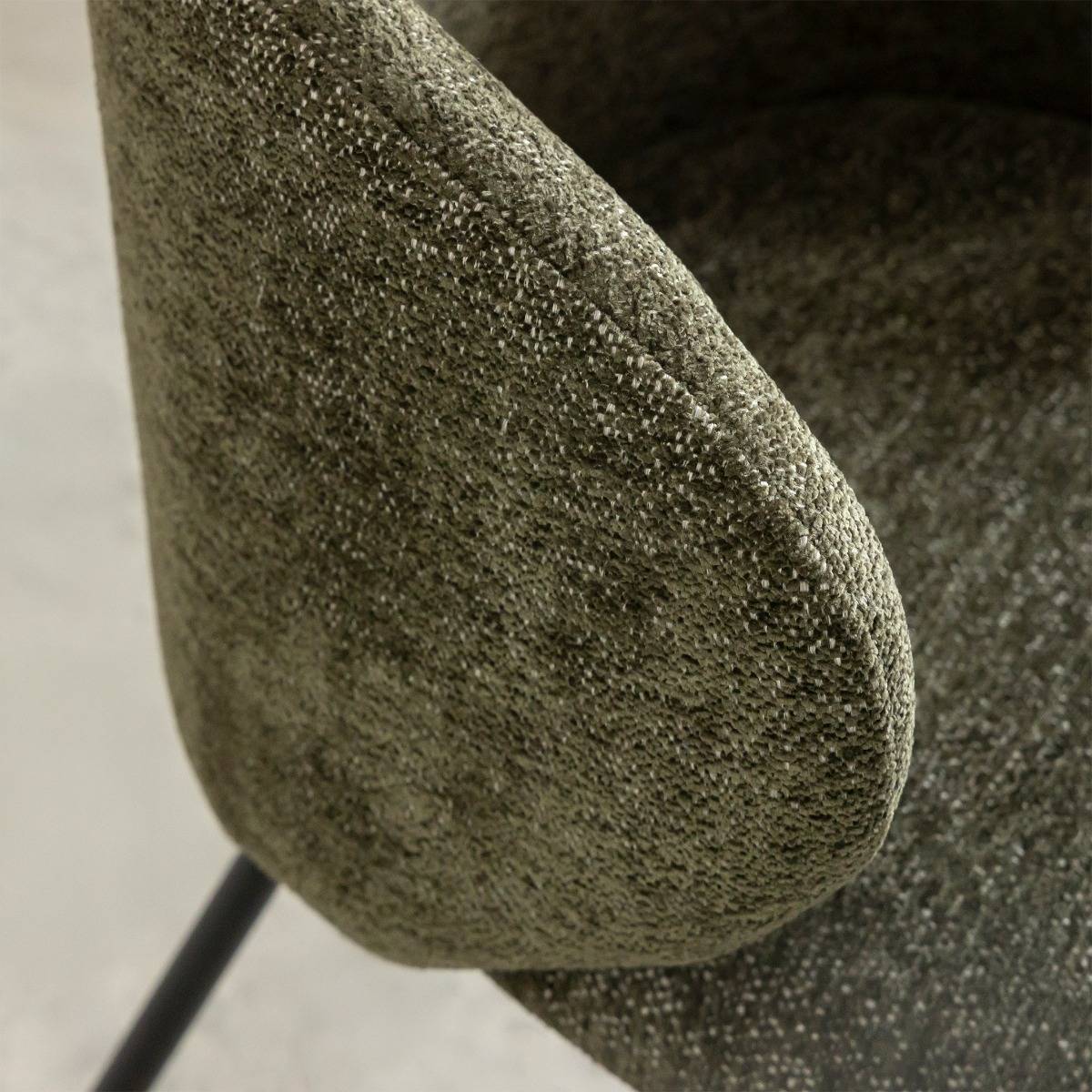 Chaise avec accoudoirs ronds en tissu vert et pieds en métal Cléa (lot de 2)