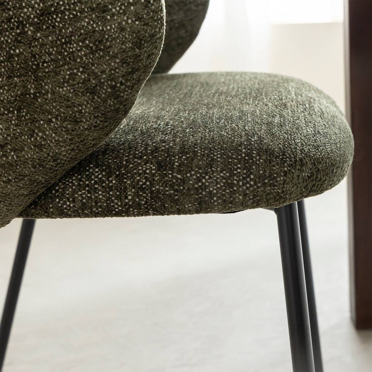 Chaise avec accoudoirs ronds en tissu vert et pieds en métal Cléa (lot de 2)