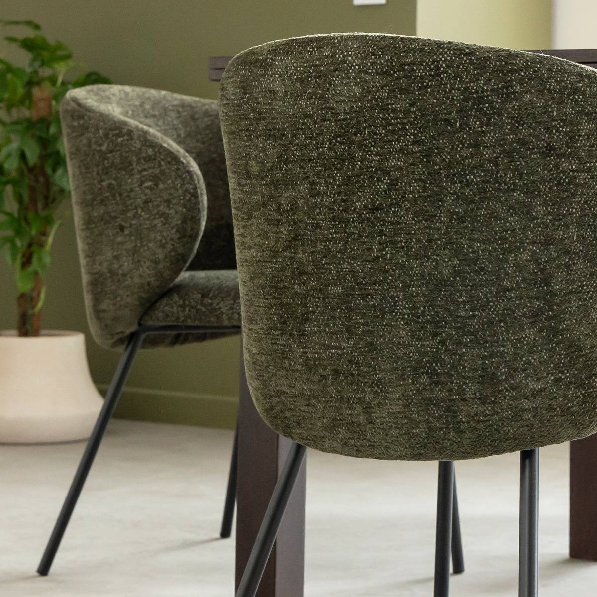 Chaise avec accoudoirs ronds en tissu vert et pieds en métal Cléa (lot de 2)