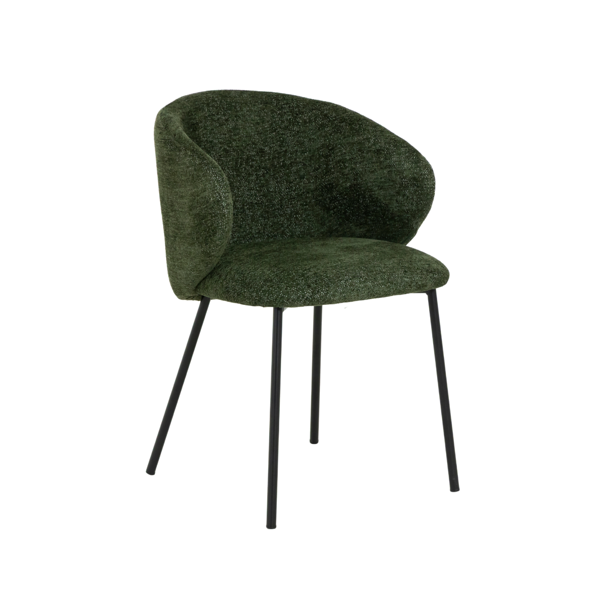 Chaise avec accoudoirs ronds en tissu vert et pieds en métal Cléa (lot de 2)