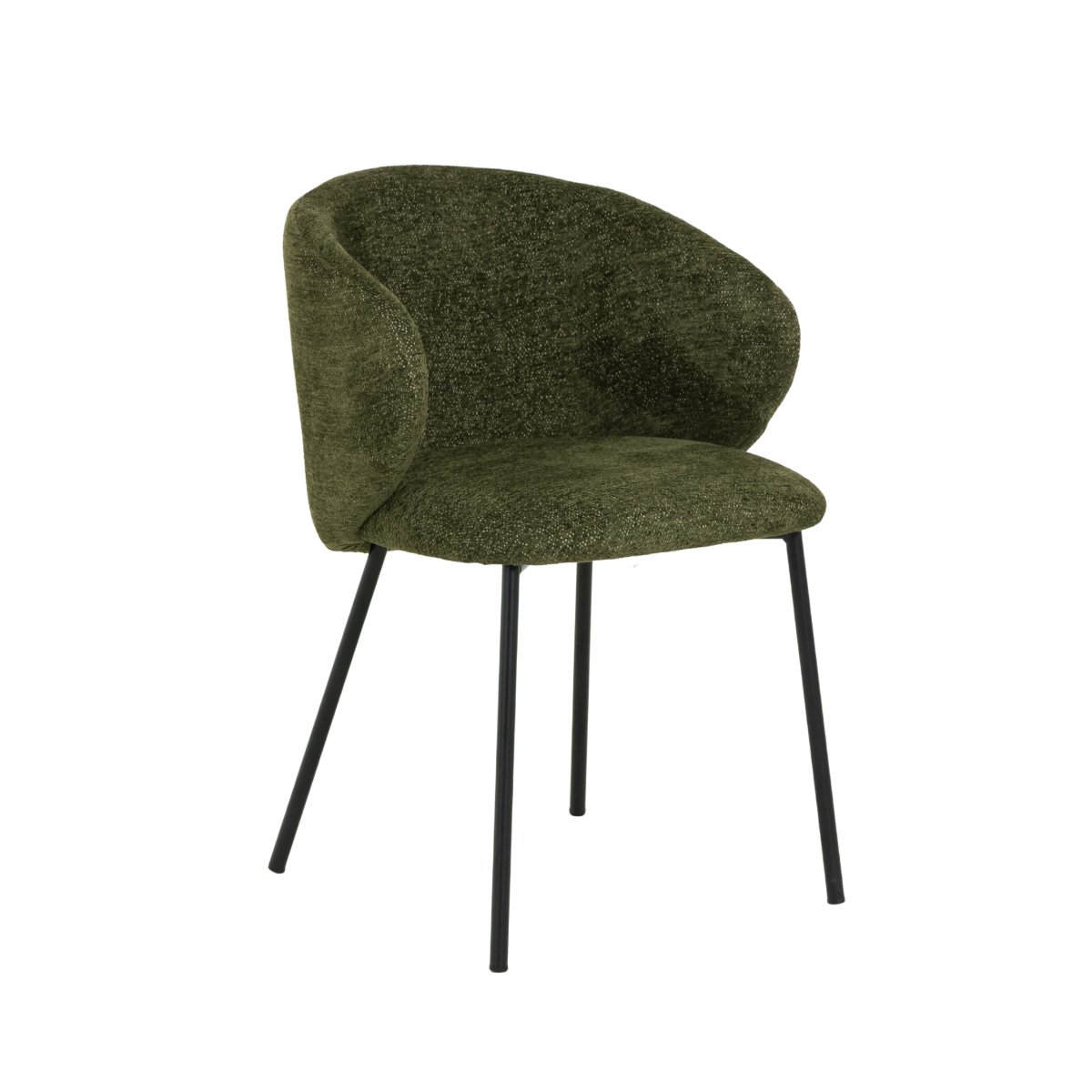 Chaise avec accoudoirs ronds en tissu vert et pieds en métal Cléa (lot de 2)