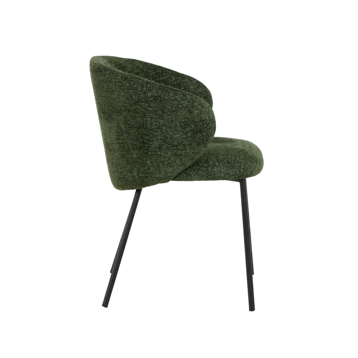 Chaise avec accoudoirs ronds en tissu vert et pieds en métal Cléa (lot de 2)