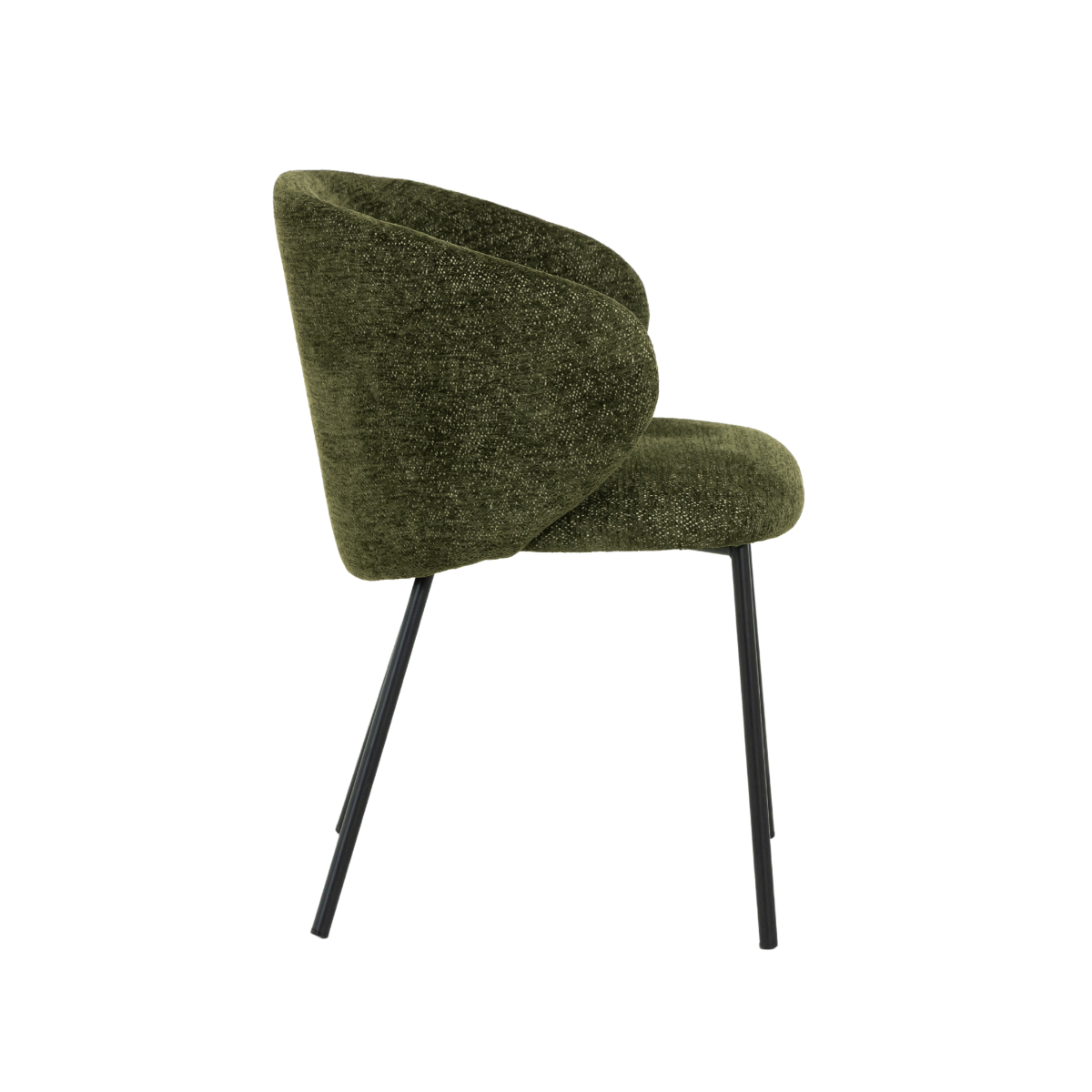 Chaise avec accoudoirs ronds en tissu vert et pieds en métal Cléa (lot de 2)