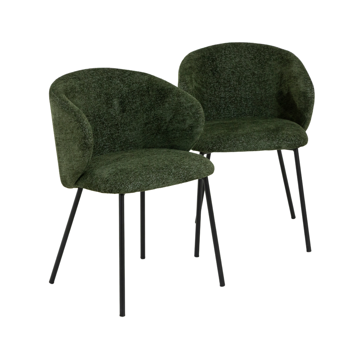 Chaise avec accoudoirs ronds en tissu vert et pieds en métal Cléa (lot de 2)