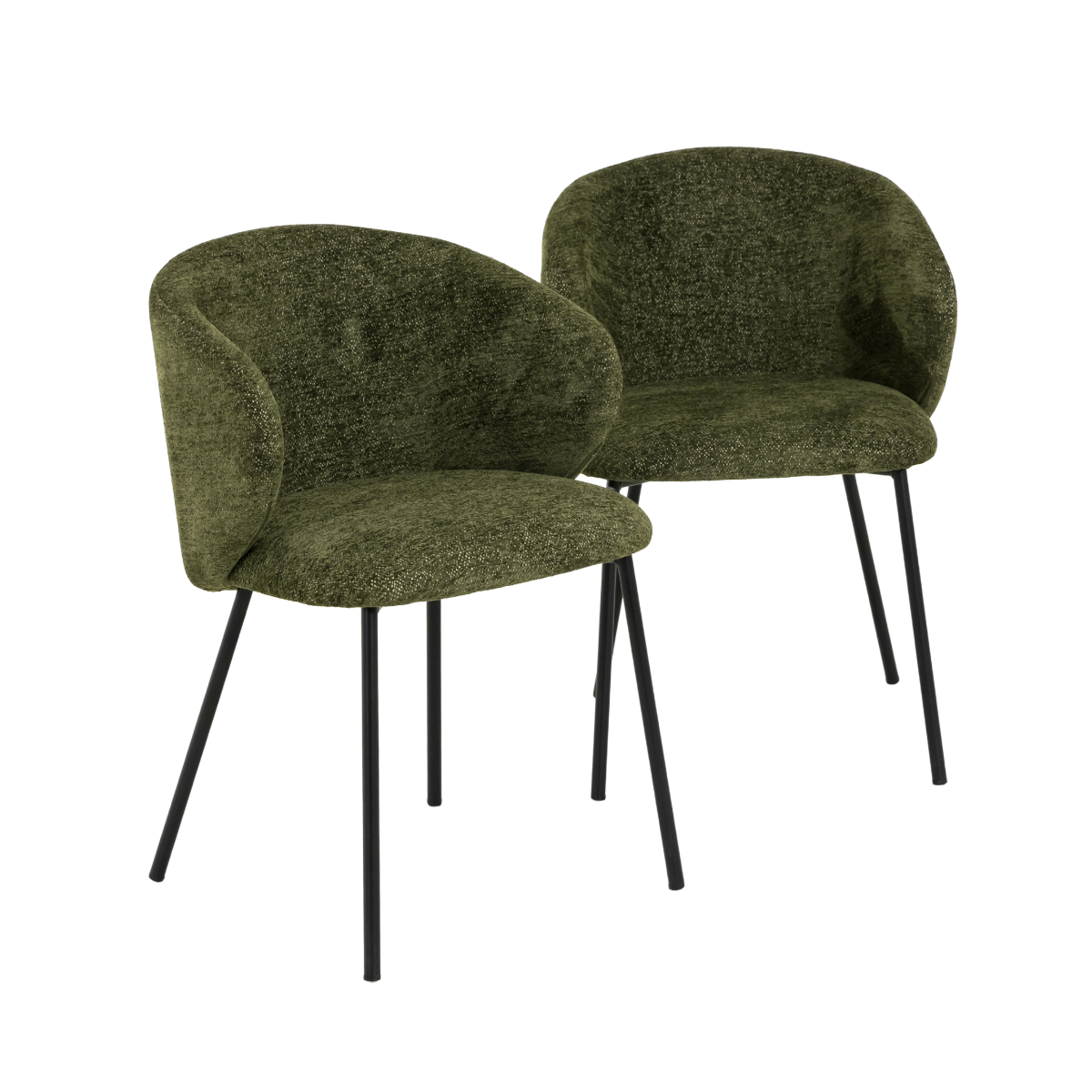 Chaise avec accoudoirs ronds en tissu vert et pieds en métal Cléa (lot de 2)
