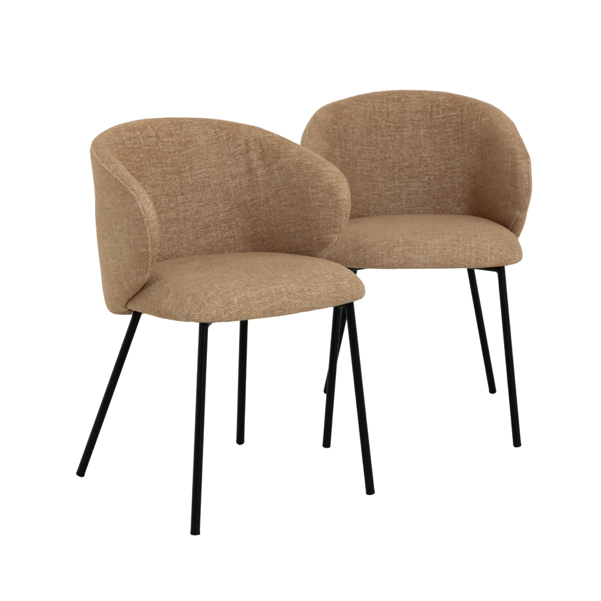 Chaise avec accoudoirs ronds en tissu sable et pieds en métal Cléa (lot de 2)