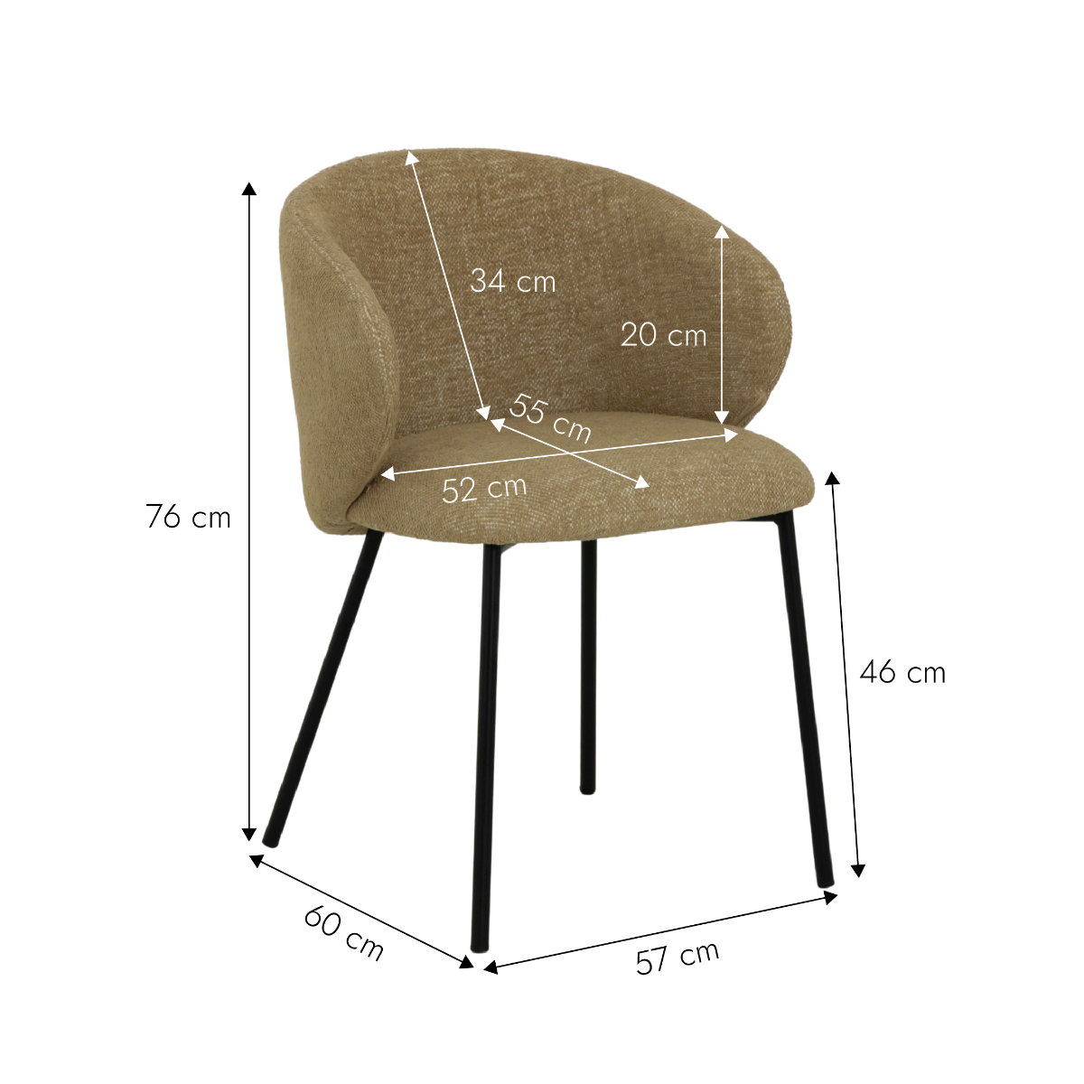 Chaise avec accoudoirs ronds en tissu sable et pieds en métal Cléa (lot de 2)