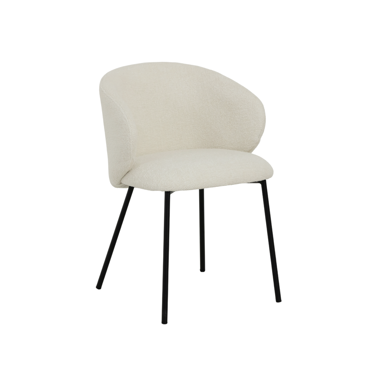 Chaise avec accoudoirs ronds en tissu bouclette écru clair et pieds en métal Cléa (lot de 2)