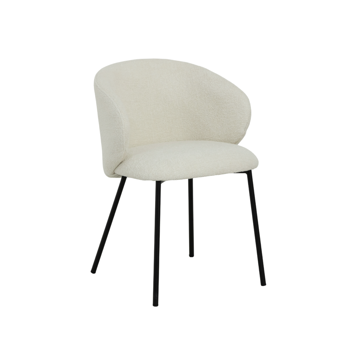 Chaise avec accoudoirs ronds en tissu bouclette blanche et pieds en métal Cléa (lot de 2)