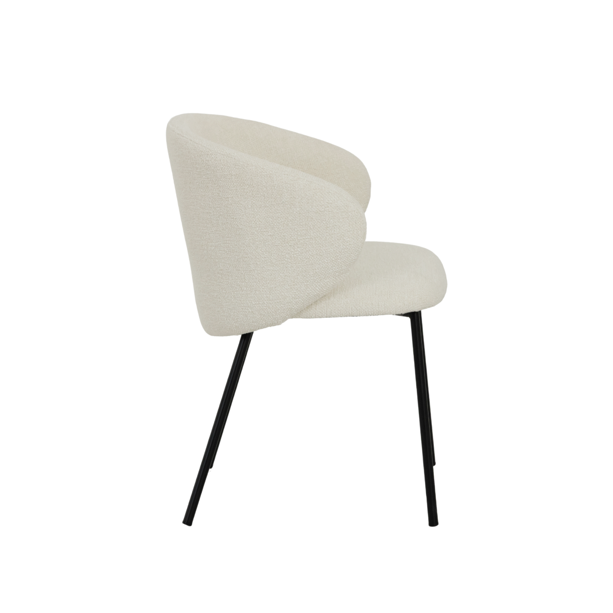 Chaise avec accoudoirs ronds en tissu bouclette écru clair et pieds en métal Cléa (lot de 2)