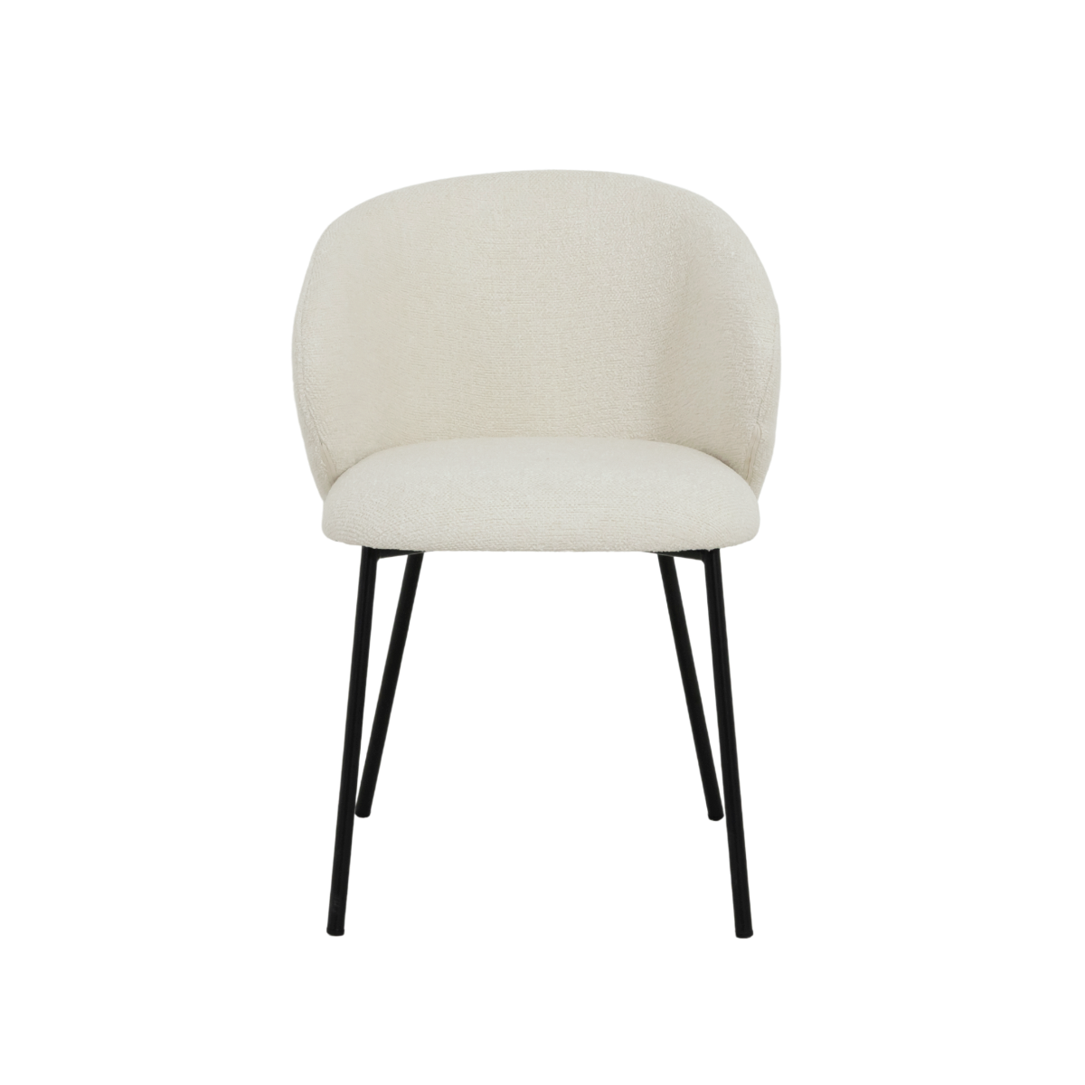 Chaise avec accoudoirs ronds en tissu bouclette écru clair et pieds en métal Cléa (lot de 2)