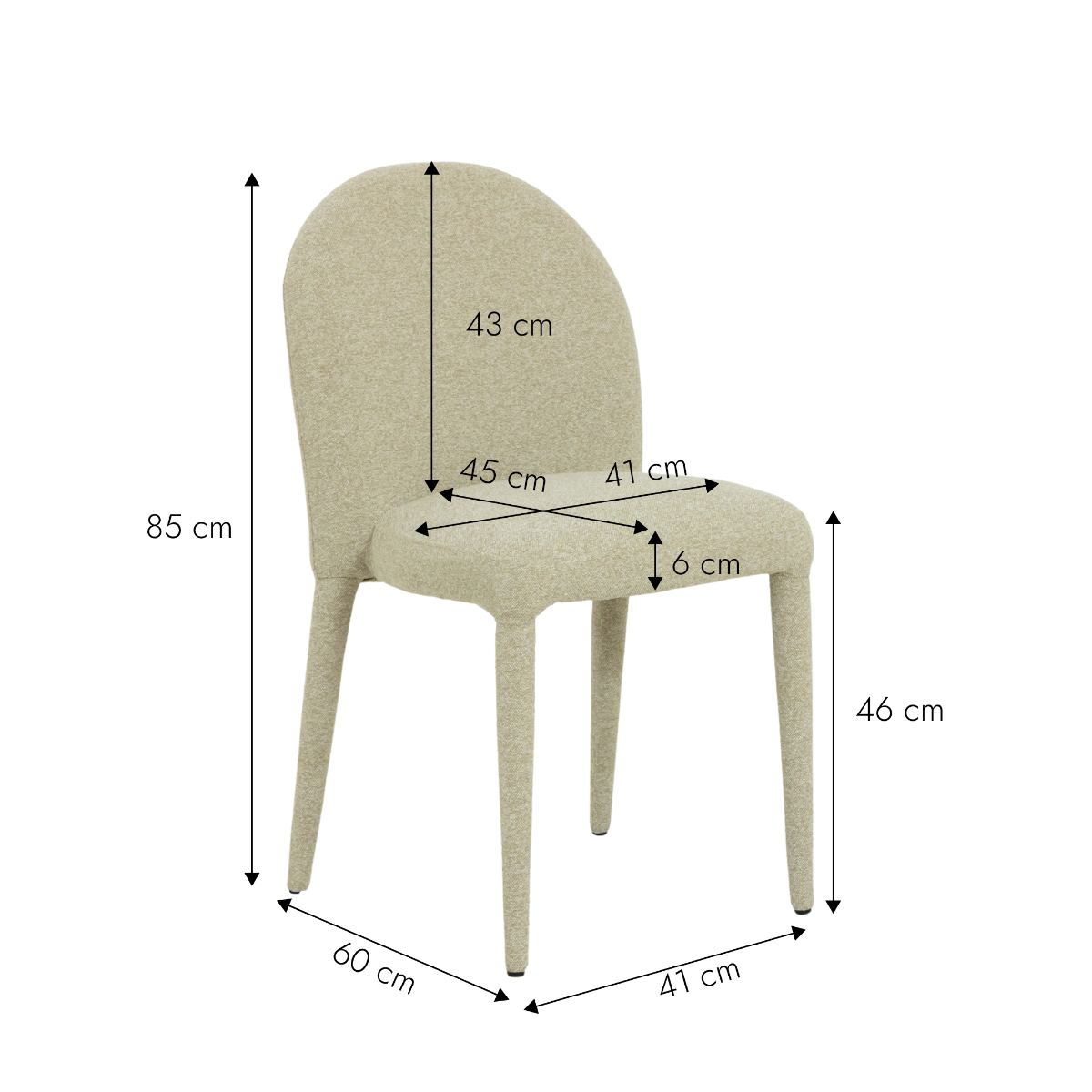 Chaise en tissu intégral écru Doris (lot de 2)