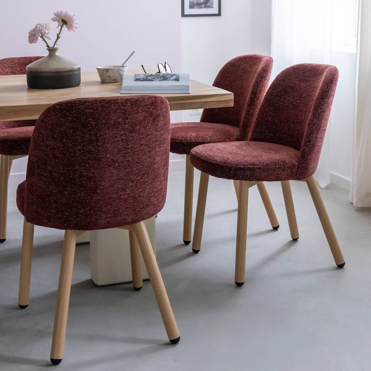 Chaise tissu terracotta et pieds en métal effet bois Vilma (lot de 2)