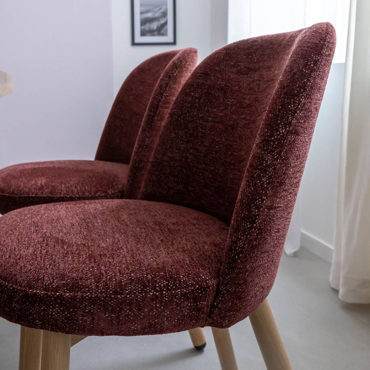 Chaise tissu terracotta et pieds en métal effet bois Vilma (lot de 2)