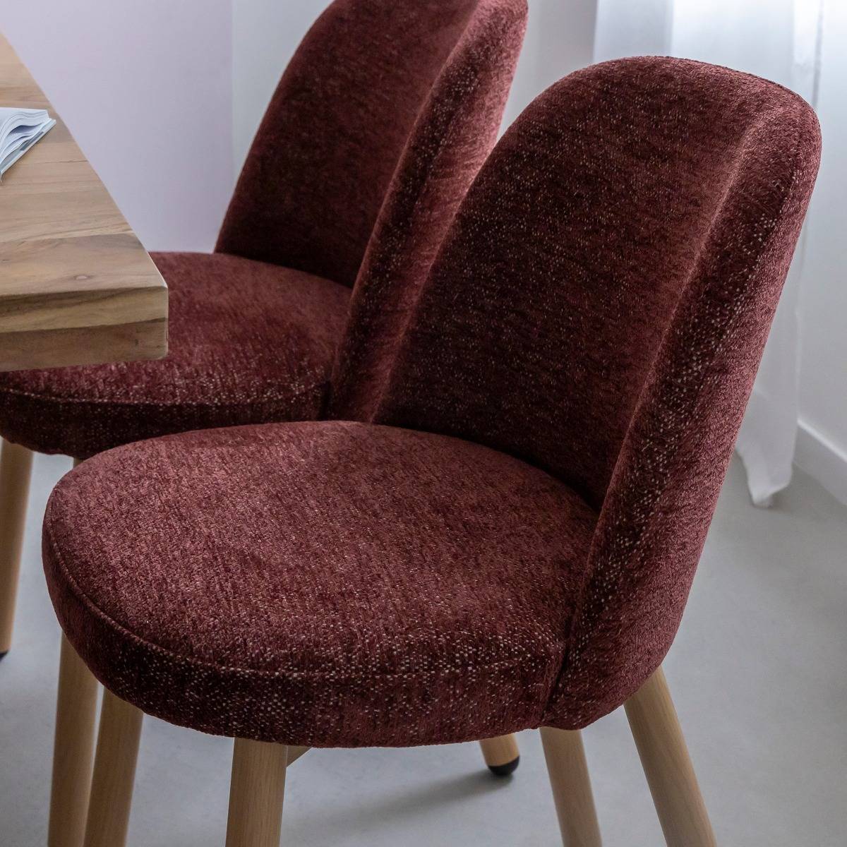 Chaise tissu terracotta et pieds en métal effet bois Vilma (lot de 2)