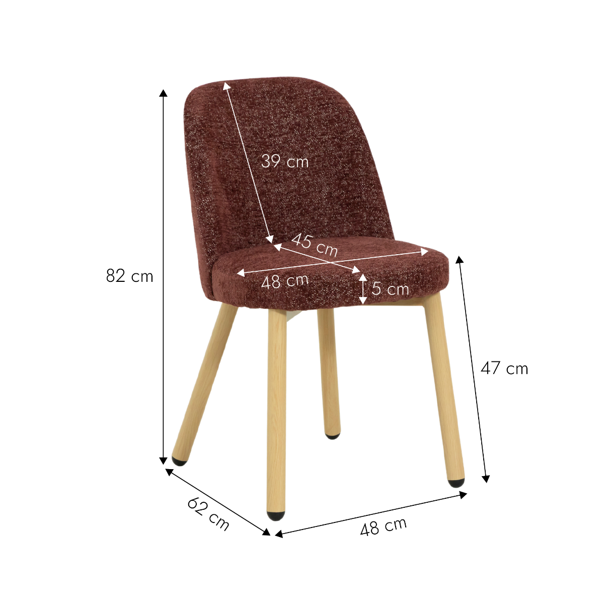 Chaise tissu rouge et pieds en métal effet bois Cléa (lot de 2)