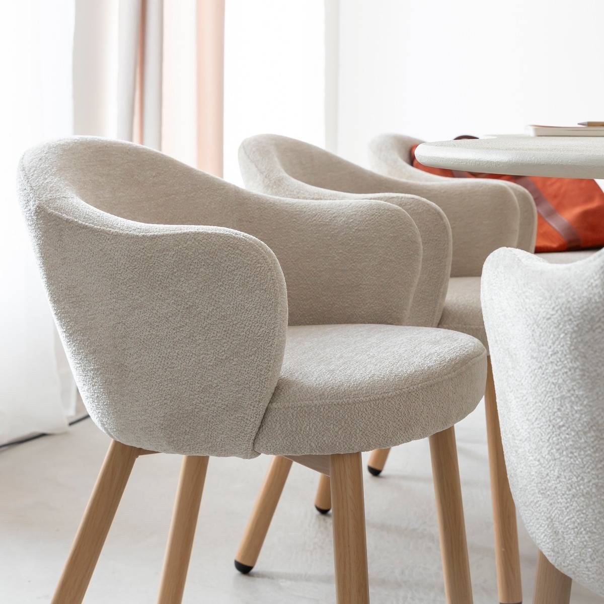 Chaise en tissu écru et pieds en métal effet bois Mayi (lot de 2)