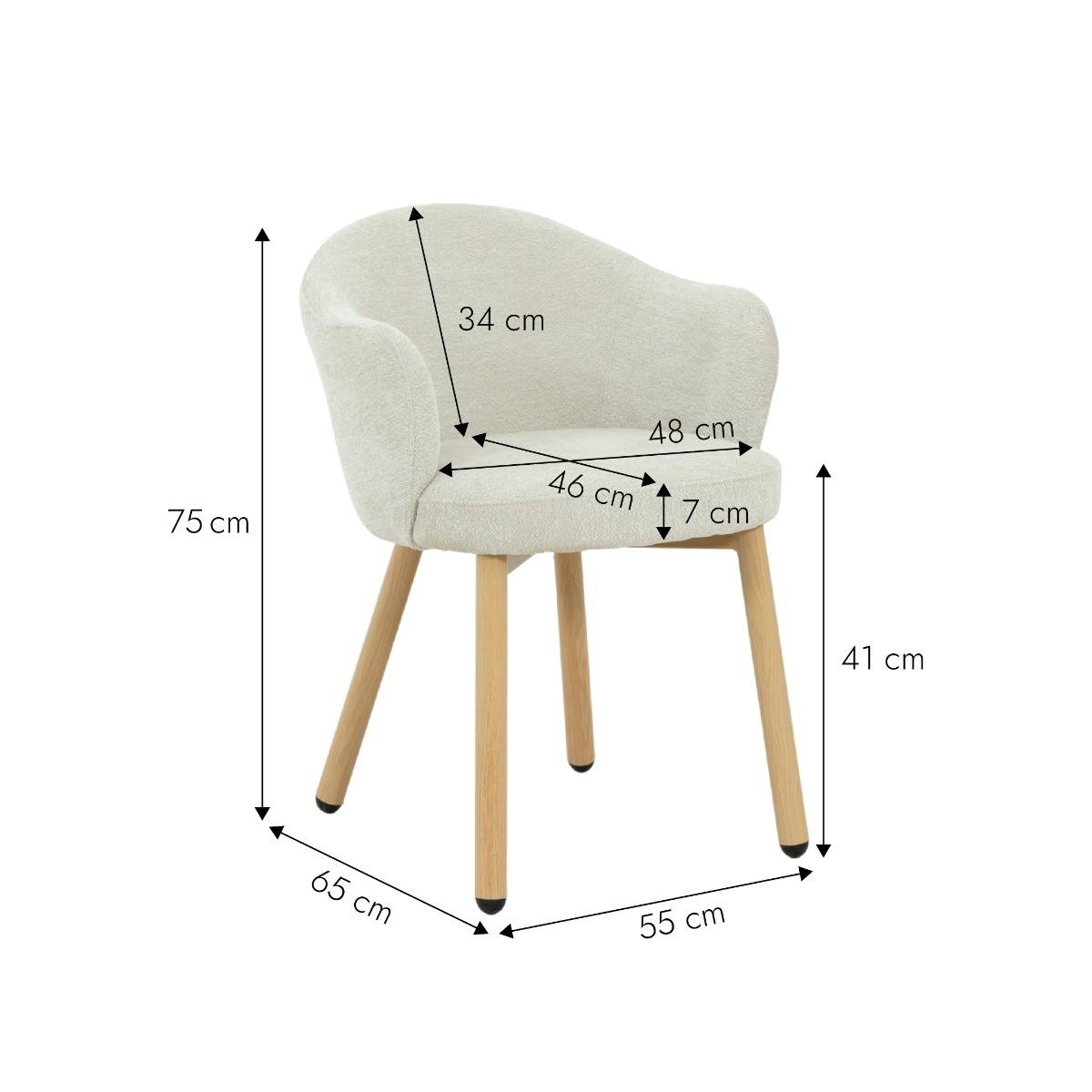 Fauteuil en tissu écru et pieds en métal effet bois Mayi