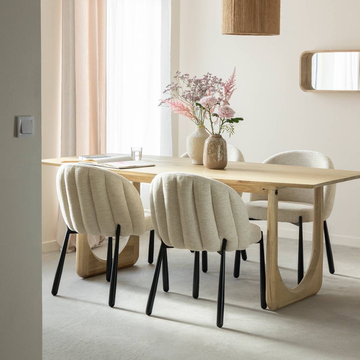 Chaise en tissu écru et pieds en métal Ondine (lot de 2)