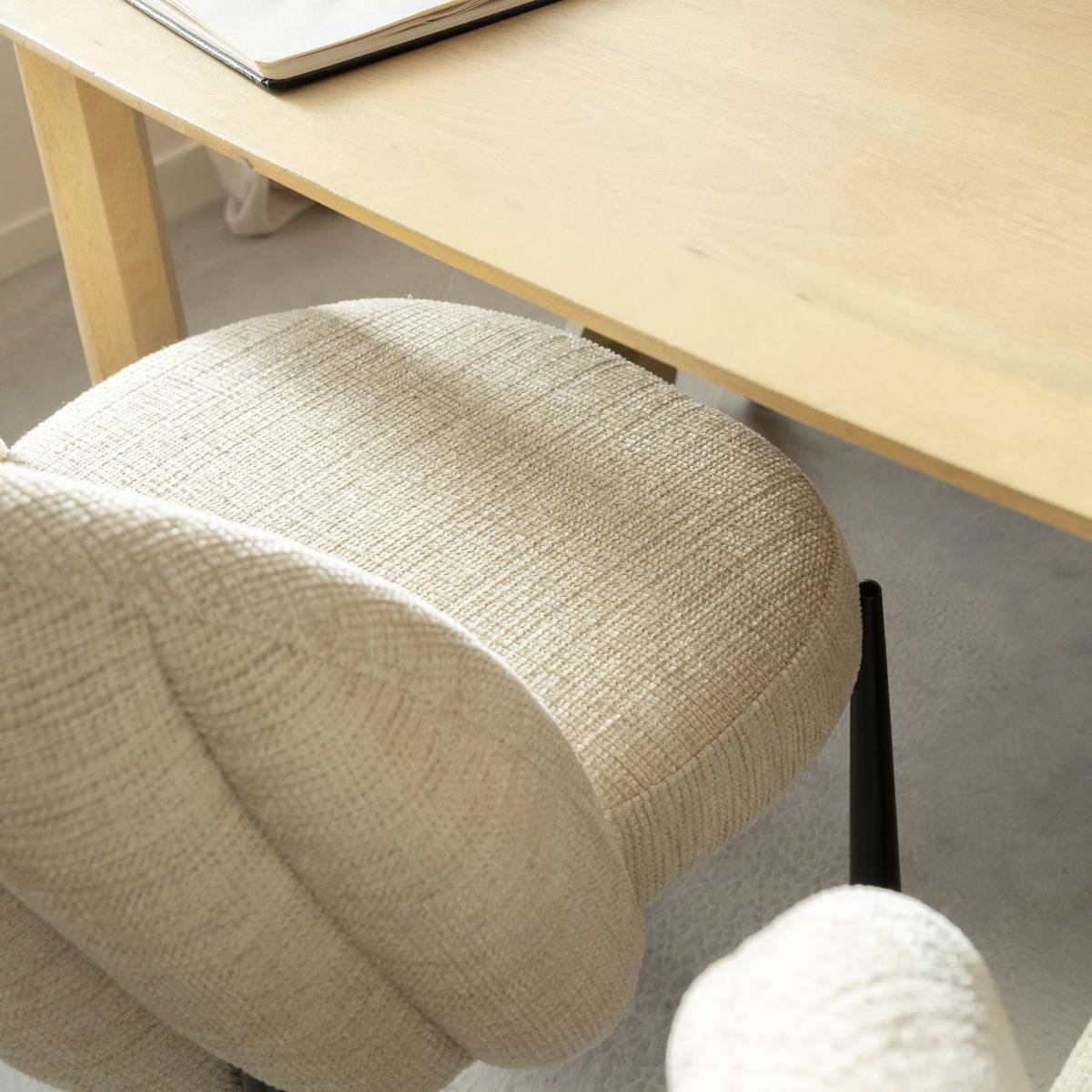 Chaise en tissu écru et pieds en métal Ondine (lot de 2)