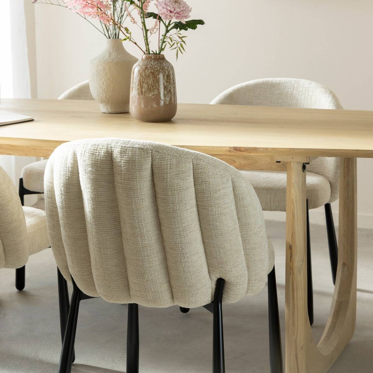 Chaise en tissu écru et pieds en métal Ondine (lot de 2)