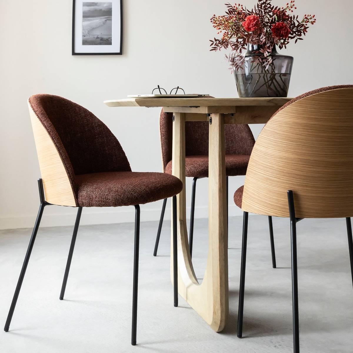 Chaise en tissu acajou et bois clair Nyssa (lot de 2)