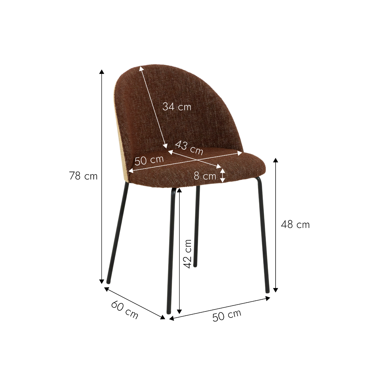Chaise en tissu rouge foncé et bois clair Kanoa (lot de 2)