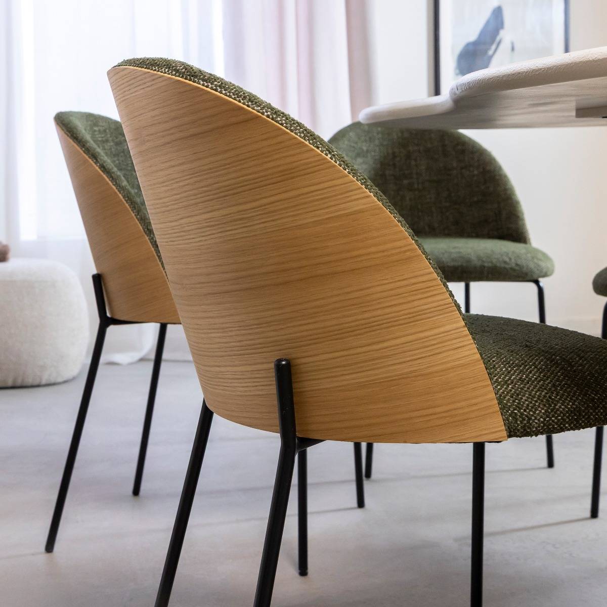 Chaise en tissu vert et bois clair Nyssa (lot de 2)