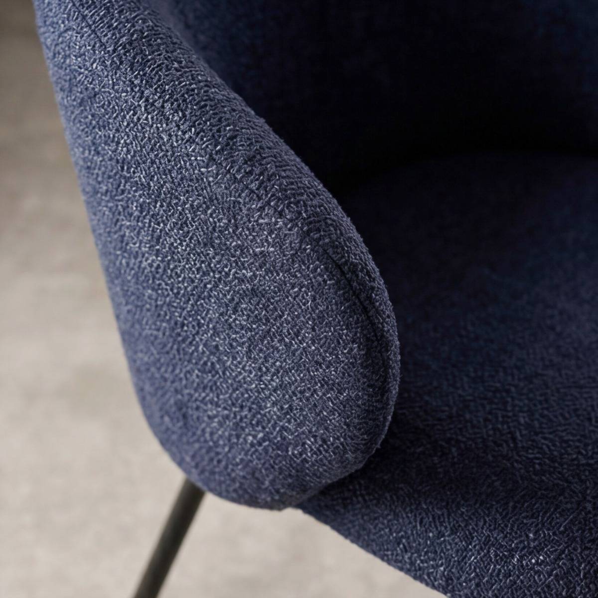 Chaise avec accoudoirs ronds en tissu bleu et pieds en métal Cléa (lot de 2)