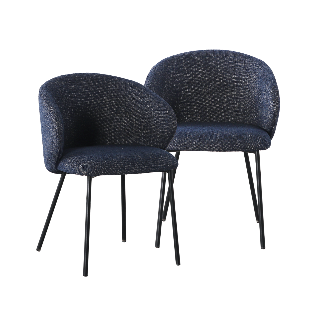 Chaise avec accoudoirs ronds en tissu bleu et pieds en métal Cléa (lot de 2)