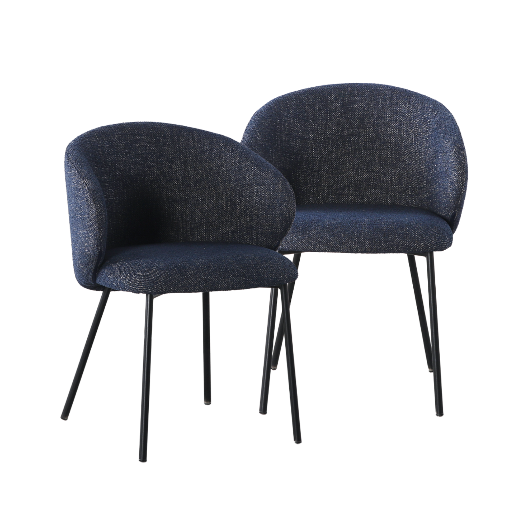 Chaise avec accoudoirs ronds en tissu bleu et pieds en métal Cléa (lot de 2)