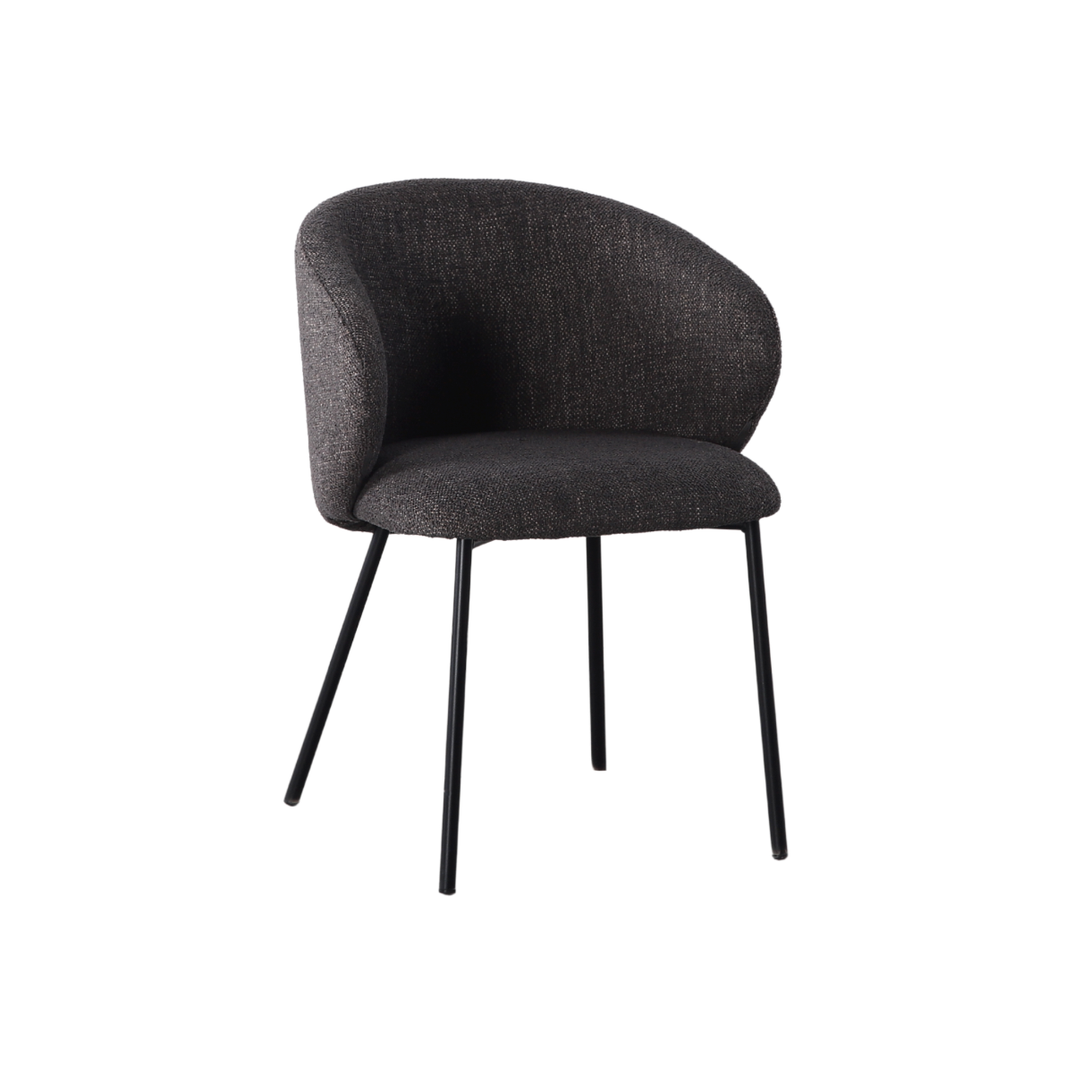 Chaise avec accoudoirs ronds en tissu gris anthracite et pieds en métal Cléa (lot de 2)