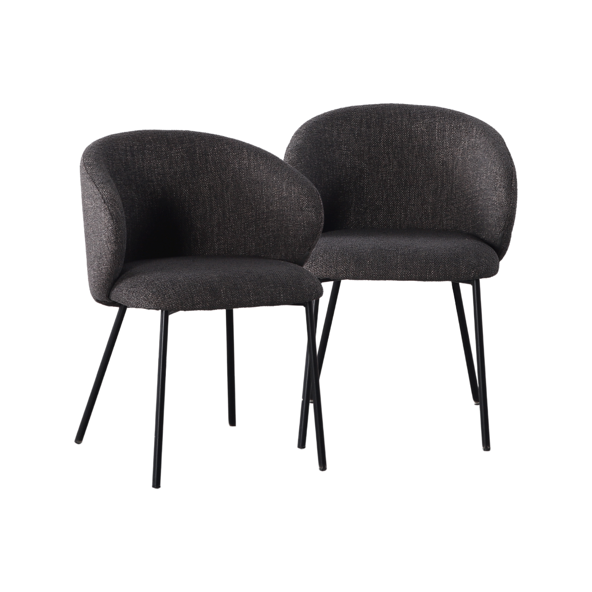 Chaise avec accoudoirs ronds en tissu gris anthracite et pieds en métal Cléa (lot de 2)