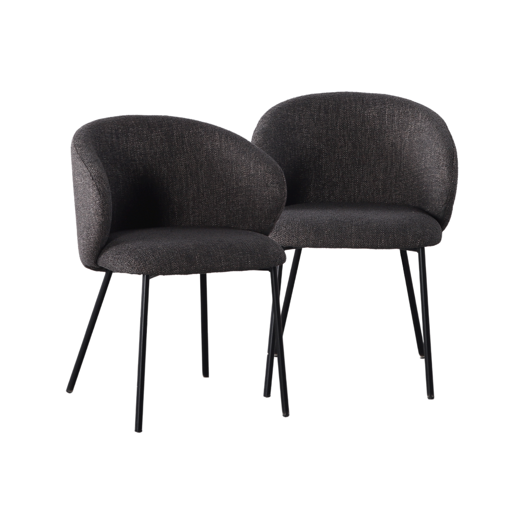 Chaise avec accoudoirs ronds en tissu gris anthracite et pieds en métal Cléa (lot de 2)