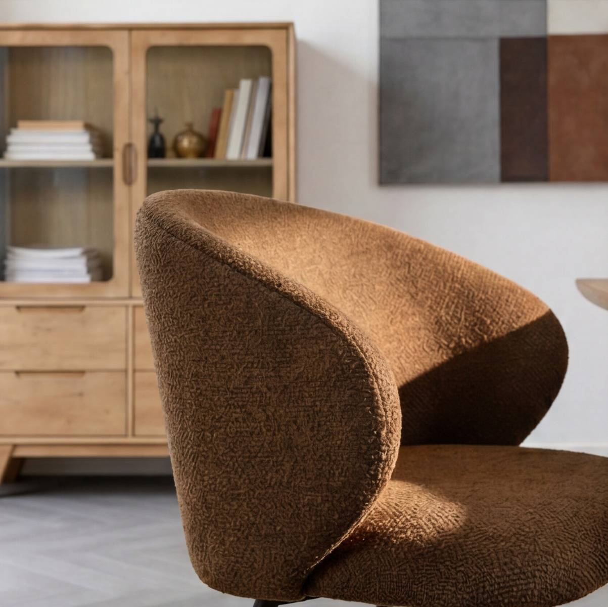 Chaise avec accoudoirs ronds en tissu marron et pieds en métal Cléa (lot de 2)