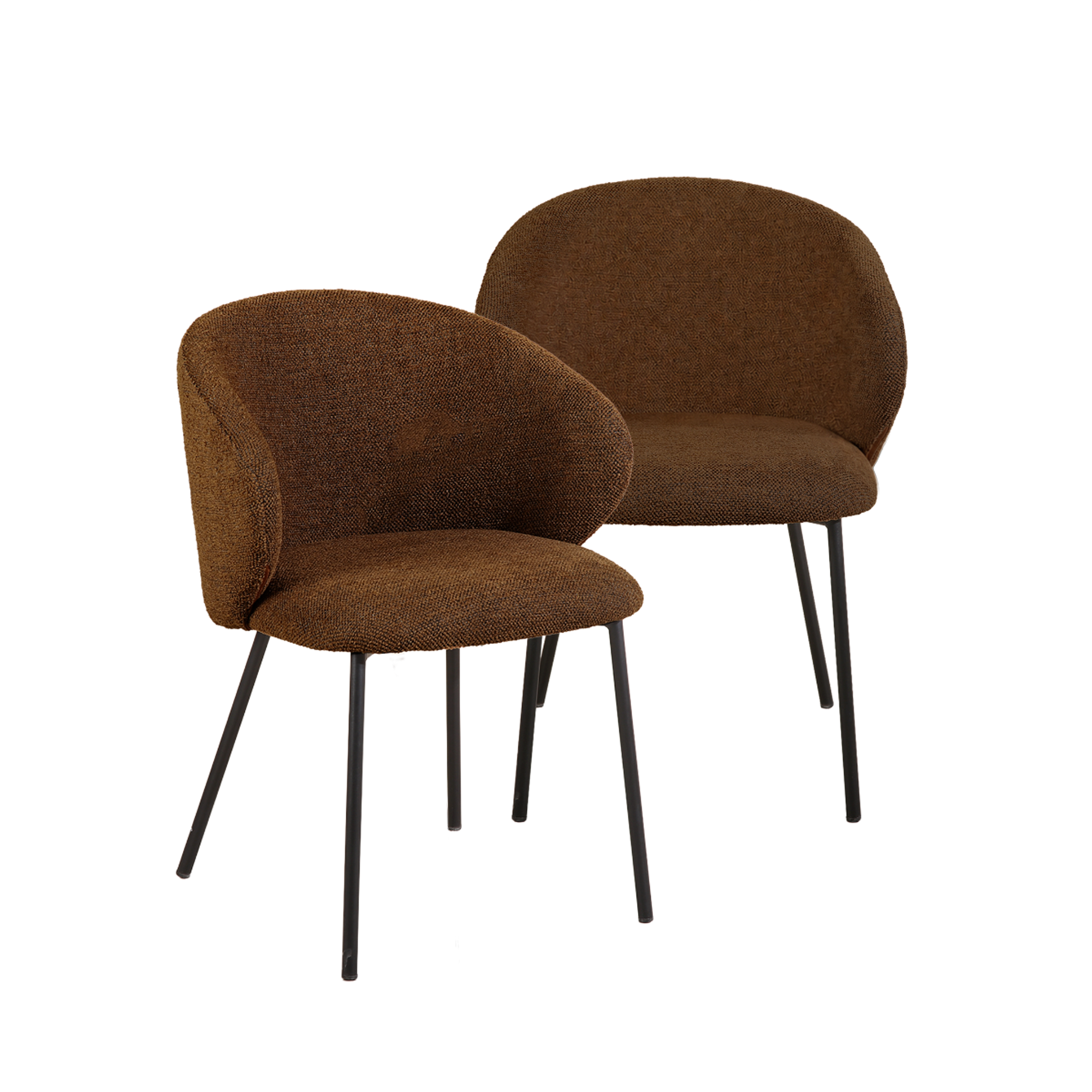 Chaise avec accoudoirs ronds en tissu marron et pieds en métal Cléa (lot de 2)
