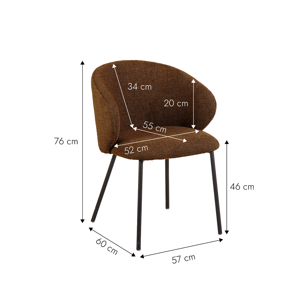 Chaise avec accoudoirs ronds en tissu marron et pieds en métal Cléa (lot de 2)