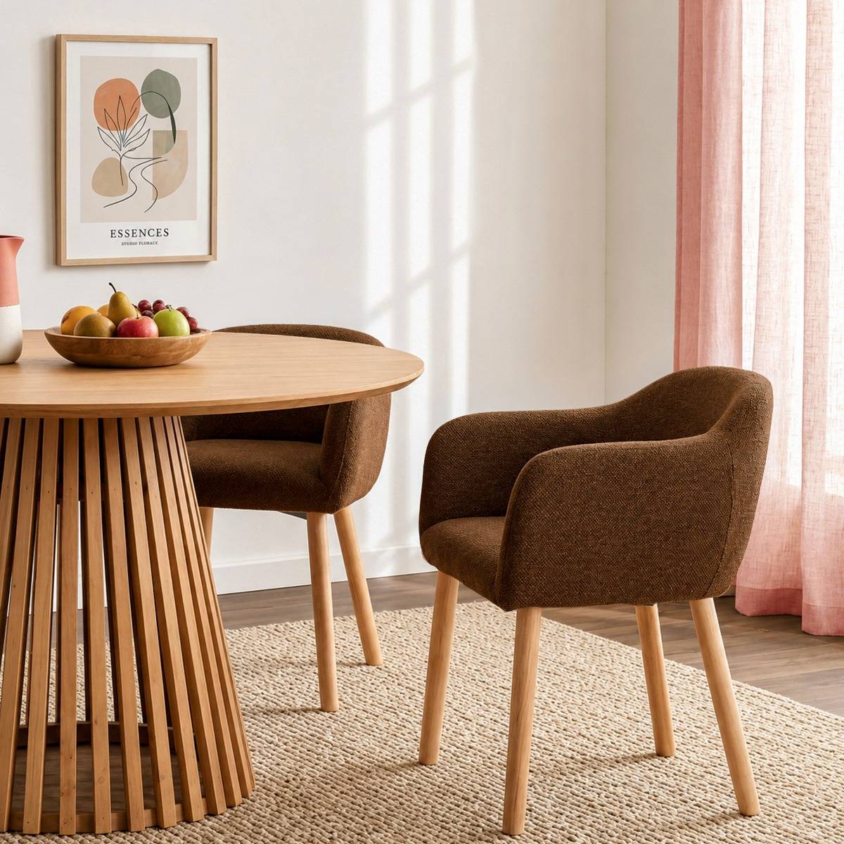 Chaise en tissu marron et pieds en bois Solène (lot de 2)