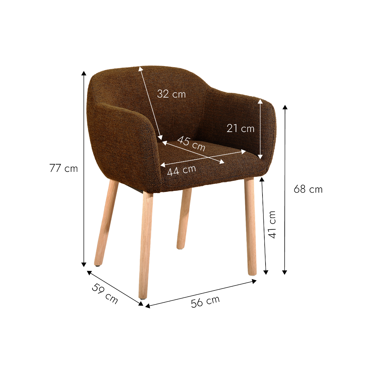 Chaise en tissu marron et pieds en bois Solène (lot de 2)