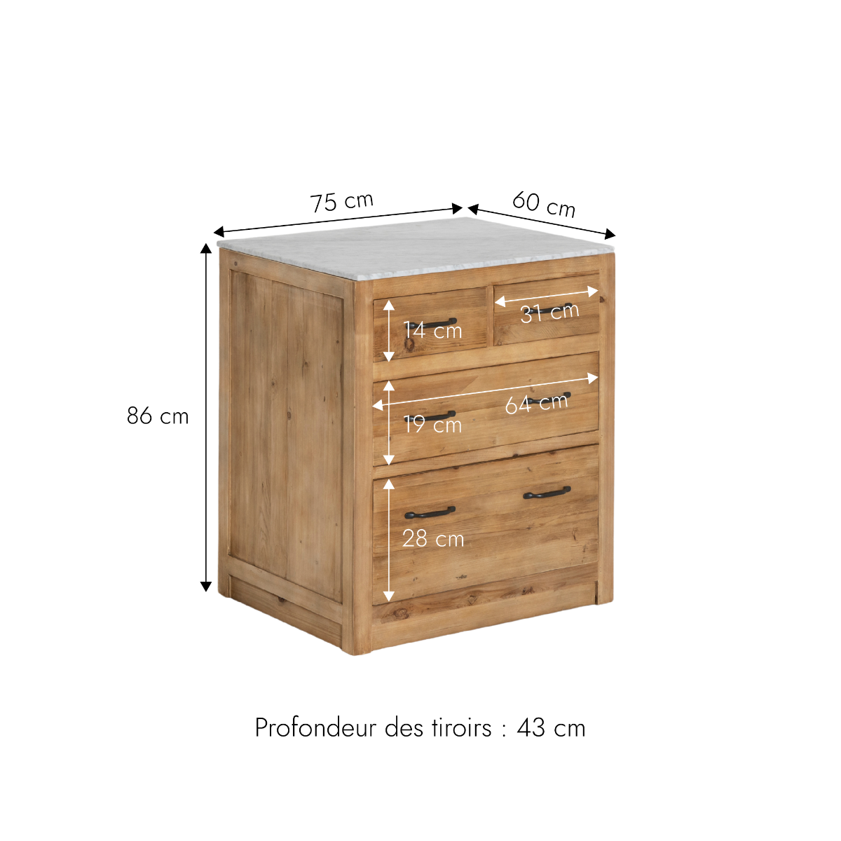 Meuble bas de cuisine 4 tiroirs Epure