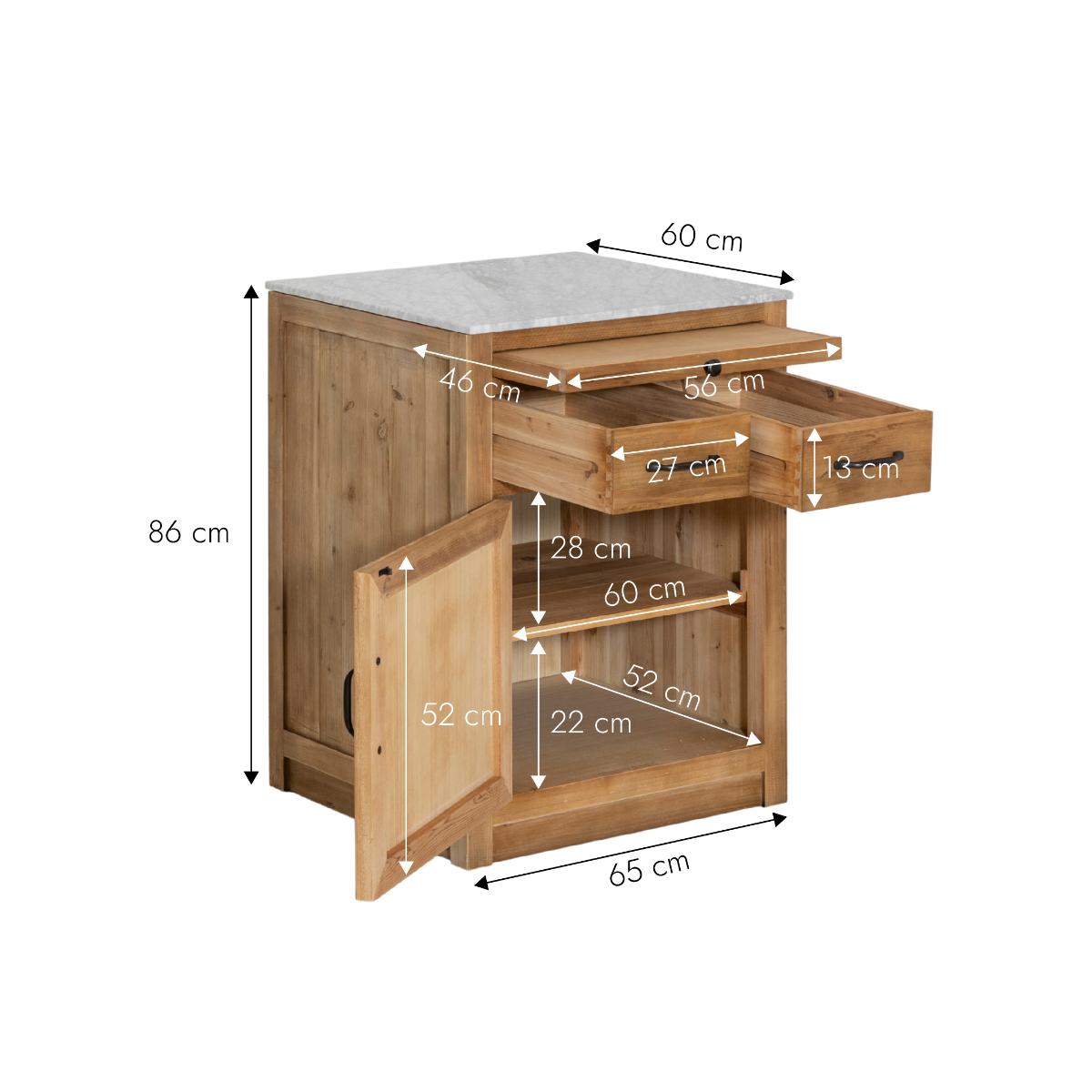 Meuble bas de cuisine 2 tiroirs, 1 porte Epure