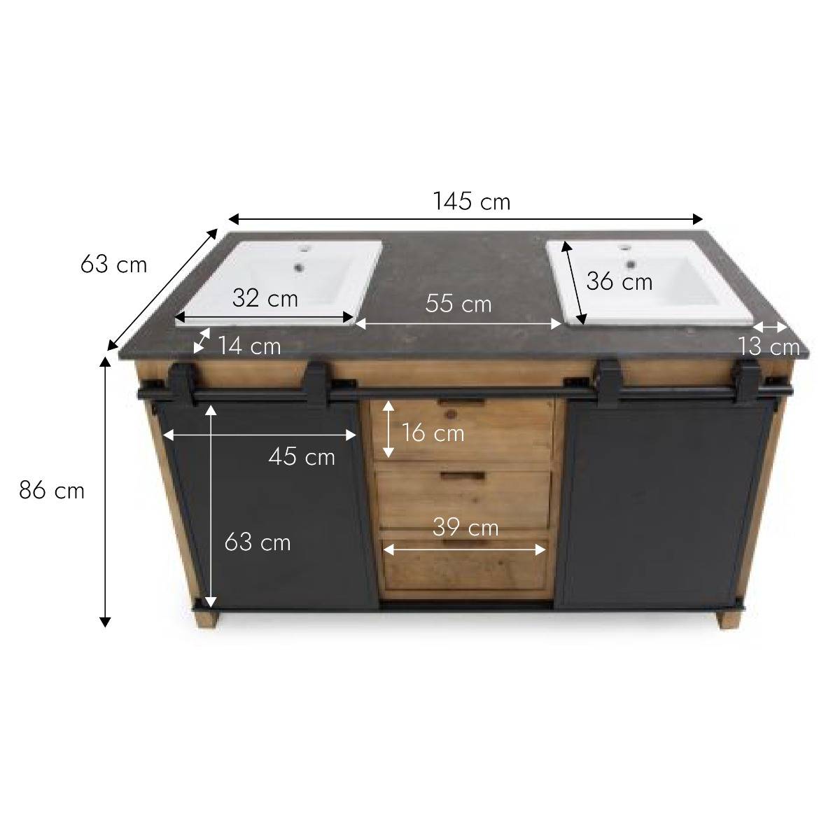 Meuble sous vasque en bois recyclé et métal Jade