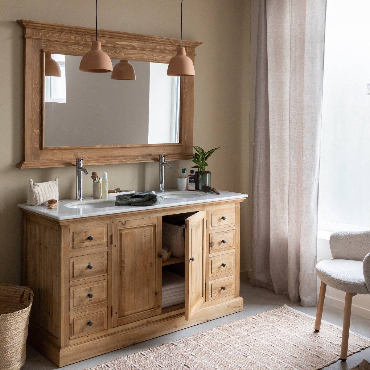 Meuble sous vasque en bois recyclé et marbre Eskel