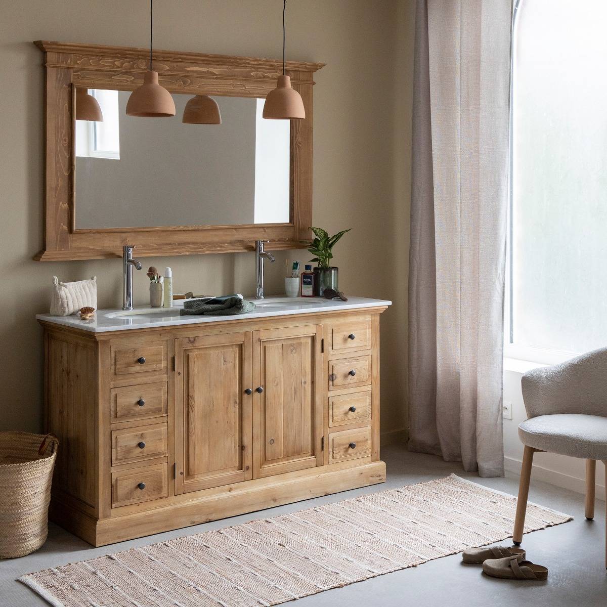 Meuble sous vasque en bois recyclé et marbre Eskel