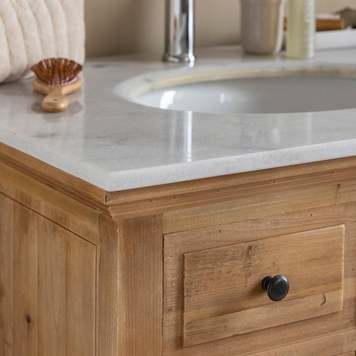 Meuble sous vasque en bois recyclé et marbre Eskel